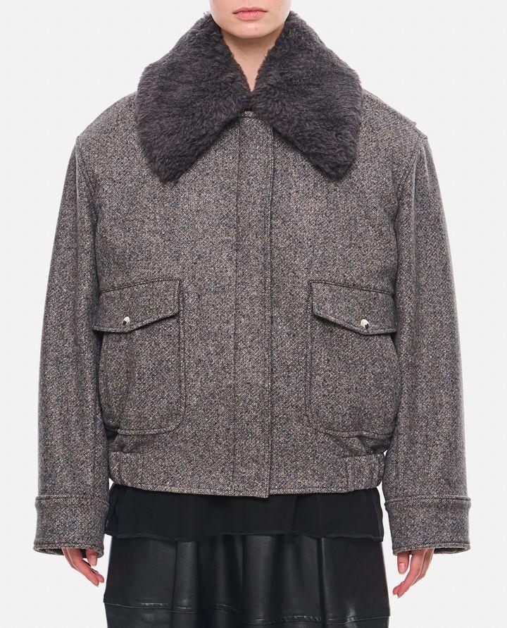 Stella McCartney GIACCA CON ZIP E PROFILI IN LANA TEDDY