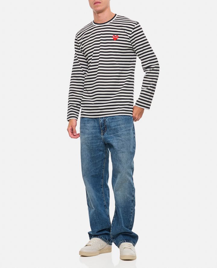 Comme Des Garçons Play MAGLIETTA A MANICHE LUNGHE A RIGHE CON LOGO Promozione