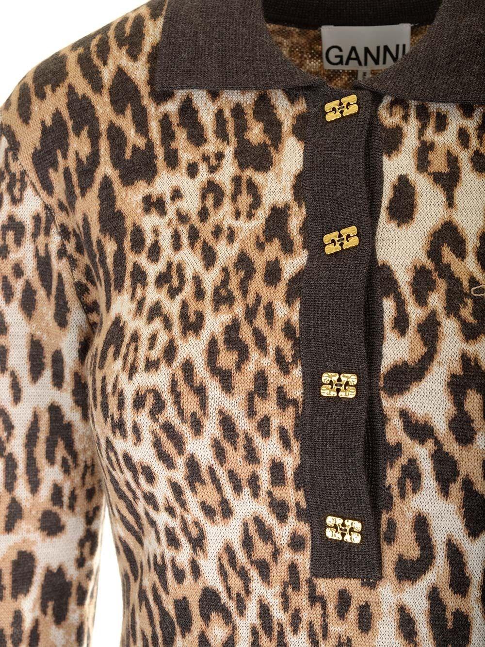 Al Duca D'Aosta Ganni Fine Merino Jacquard Leopard Polo Spedizione gratuita